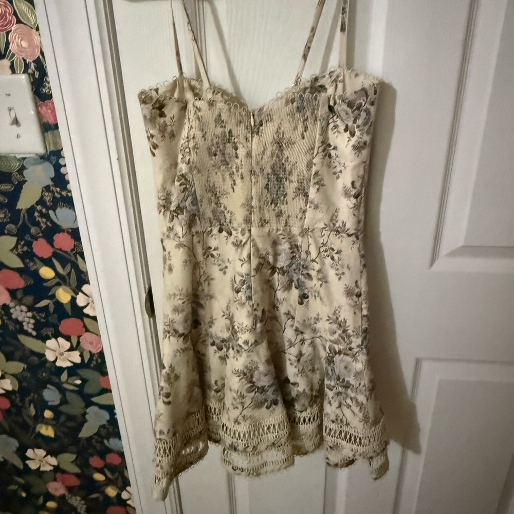 V. Chapman Cream Floral Mini Dress with Blue and Brown Accents - Picture 3 of 3